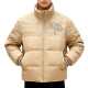 Beige Stand-Collar Puffer Jacket With Ginkgo Embroidery